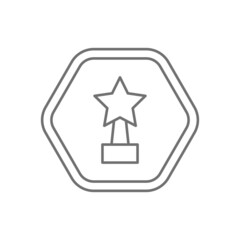 Black hexagon logo black thin line icon vector, trophy with stars