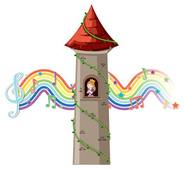 Obraz premium Princess in tower with melody symbol on rainbow wave