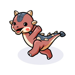 Cute little ankylosaurus dinosaur cartoon running