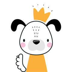 Cute Dog as Farm Animal Wearing Gold Crown Vector Illustration