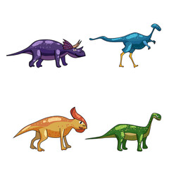 Set funny prehistoric dinosaurus Triceratops, Brontosaurus. Collection ancient wild monsters reptiles cartoon style. Vector isolated © hadeev