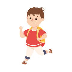 Little Boy with School Bag Running Engaged in Daily Activity and Everyday Routine Vector Illustration