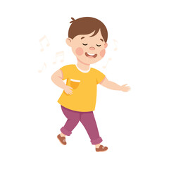 Energetic Boy Dancing Moving to Music Rythm Vector Illustration