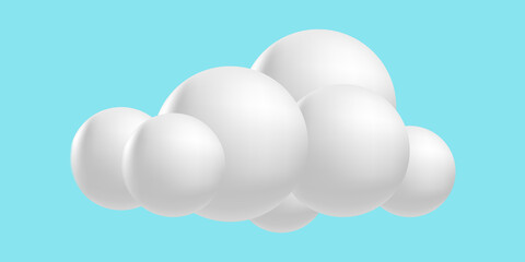Clouds fluffy, 3D mesh cartoon. Soft render clouds icons on a blue sky. Vector illustration