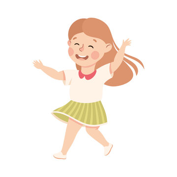 Energetic Girl Dancing Moving to Music Rythm Vector Illustration