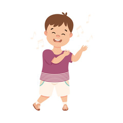Energetic Boy Dancing Moving to Music Rythm Vector Illustration