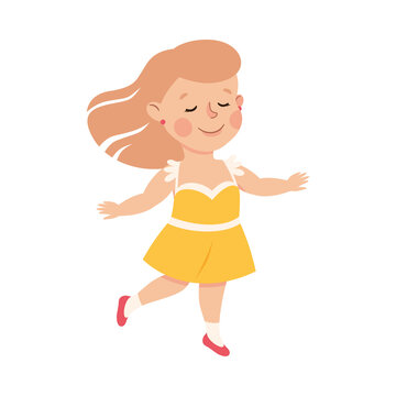Energetic Girl Dancing Moving to Music Rythm Vector Illustration