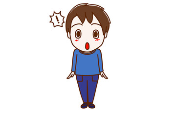 ＜全身・正面＞ちょっと驚いて体がピンとなる少年