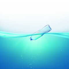 Plastic bottle overflow on ocean water