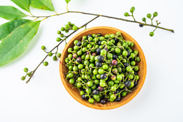 Spice Litsea cubeba on white background