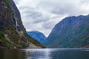 Fototapeta na wymiar Beautiful view of fjord in Gudvangen in Norway.