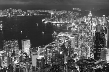 Victoria Harbor of Hong Kong city at night
