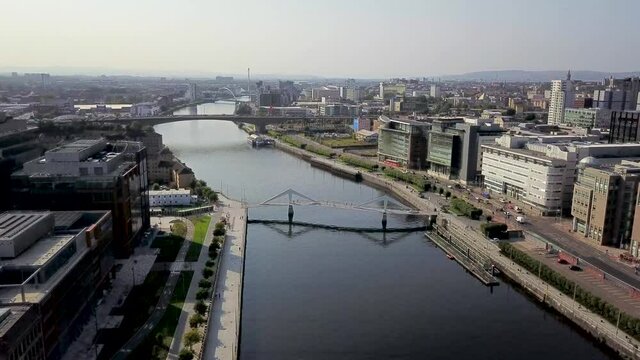 Fly over Glasgow Clyde river west