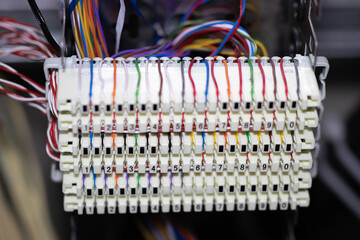 Wiring or signal connection of the telephone system in switchboard panel inside the PABX telephone