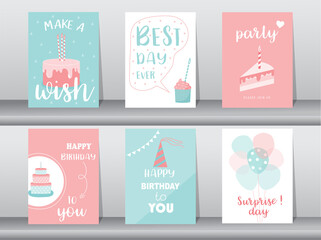 Set of birthday cards,poster,template,greeting card,cake,Vector illustrations.