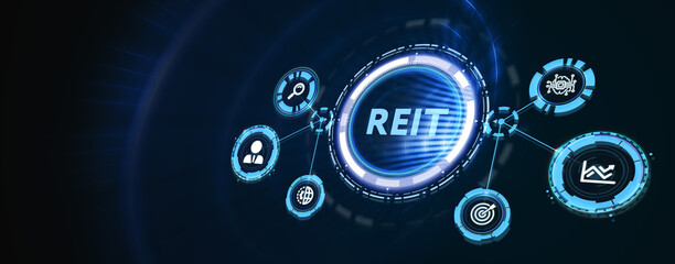 REIT Real estate investment fund ETF Financial stock market. Business, technology, internet and networking concept. 3d illustration