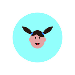 girl face avatar with pigtails on blue background