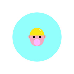 blond boy face avatar chewing gum on blue background