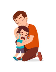 young father hug crying little boy and try to comfort