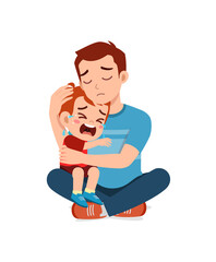 young father hug crying little boy and try to comfort