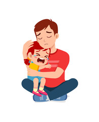 young father hug crying little girl and try to comfort