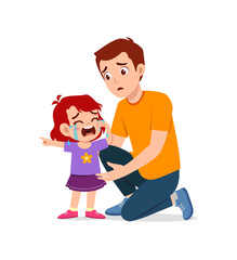 young father hug crying little girl and try to comfort