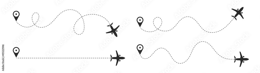 Wall mural the flight path of the aircraft from the point of location along the dotted line. flight route from 