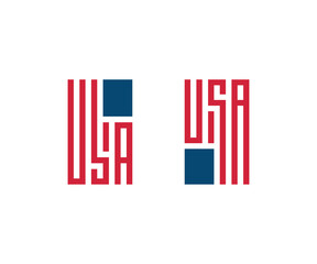 USA Flag Monogram vector set, Modern and Minimalist USA letter Monogram with American Flag, USA label illustration on white background
