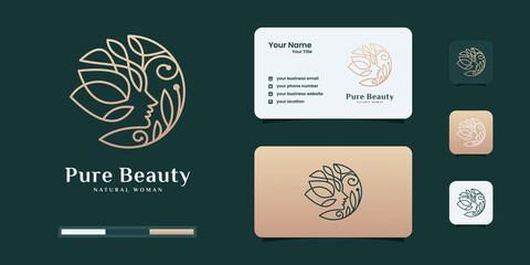 Fototapeta premium elegant beauty women face and leaf flower logo design inspiration
