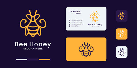 Honey bee logo with modern line art style logo design template.