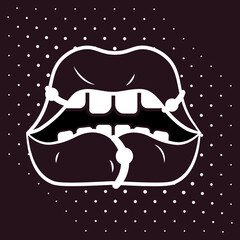 White line opened mouth with pierced lips