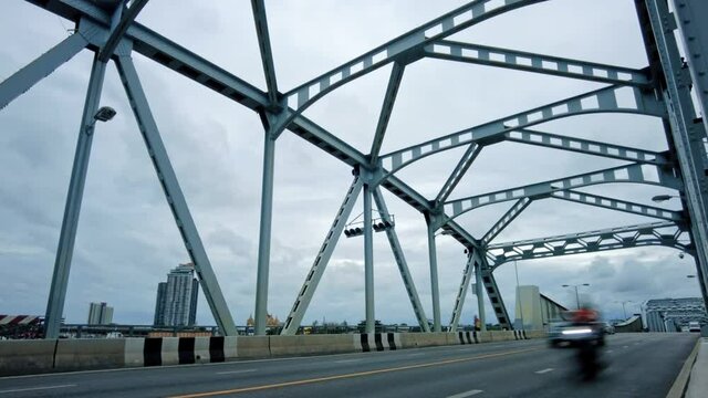 Timelapse of Rama III Bridge A bridge across the Chao Phraya River Between Ratchadapisek Road and Somdej Taksin Road in sunset ,Thon Buri in Bangkok Thailand.