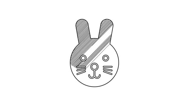 Black line Rabbit zodiac sign icon isolated on white background. Astrological horoscope collection. 4K Video motion graphic animation