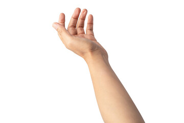 Obraz premium Asian lady woman beautiful empty hand isolated on white background with clipping path.