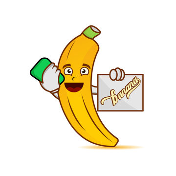 Illustration cute cartoon character banana with mobile phone. illustration flat style. Suitable for banana product promotion, prints design, children book, children t shirt etc. design template vector
