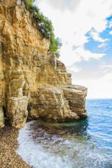 Fototapeta na wymiar Amazing rocks formation on the sea shore, summer travel destination 