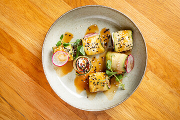 stuffed eggplant rolls with sauce