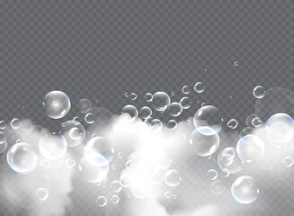 Bath foam with shampoo bubbles isolated on a transparent background.