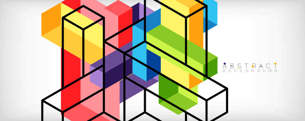 Abstract background. 3d cubes, cubic elements and blocks. Techno or business concept for wallpaper, banner, background, landing page