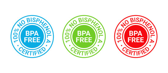 BPA free stamp. No bisphenol round badge, icon. Non toxic plastic label, emblem. Bisphenol A and phthalates free seal imprint for eco packaging. Vector illustration.