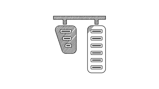 Black line Car gas and brake pedals icon isolated on white background. 4K Video motion graphic animation