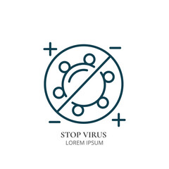 Virus crossed out line icon isolated vector. fight with virus.Editable stroke symbol. Vaccines against virus, vaccination sheldule, anti vaccine, shield virus. Flu, hepatitis, measles covid prevention