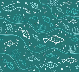 Wall murals Ocean animals Fish - seamless patterns. Vector background for fabric, textile, wallpaper, posters, gift wrapping paper, napkins, tablecloths, pajamas. Print for kids, baby, children