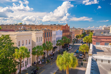 Fototapeta na wymiar Historical downtown area of Charleston, cityscape in USA