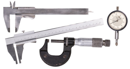 Caliper, micrometer and measuring probe. Measuring tools for taking measurements with high accuracy.