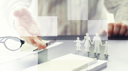Insurance collateral concept. Life and property insurance. A businessman is preparing a document.