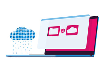 Isometric cloud storage concept with laptop