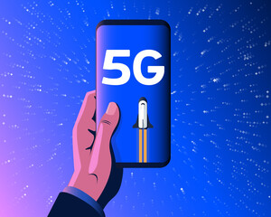 5g smartphone on space background