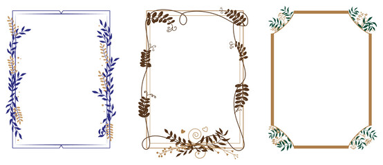 Floral rectangular frames. Border of flowers, herbs, twigs and leaves. Design template for invitations and holiday cards. © Maryna