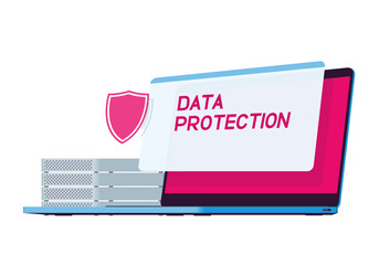 Laptop with data protection message isolated